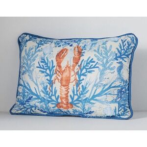 Anthropologie Outdoor Pillow Marina Lobster Blue Natuical‎ Coastal Decor Throw